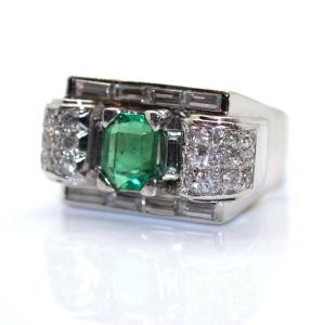 Art Deco Emerald And Diamond Ring