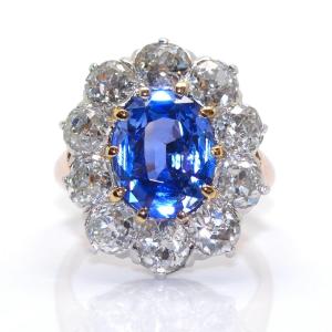 Antique Pompadour Sapphire And Diamond Ring