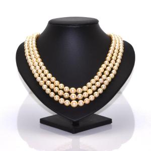 Collier de perles 3 rangs et diamants