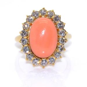 Bague Vintage Corail Et Diamants