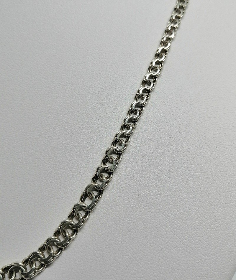 Collier Argent, Maille Double Et Plate En Chute, Vers 1920-30.-photo-2