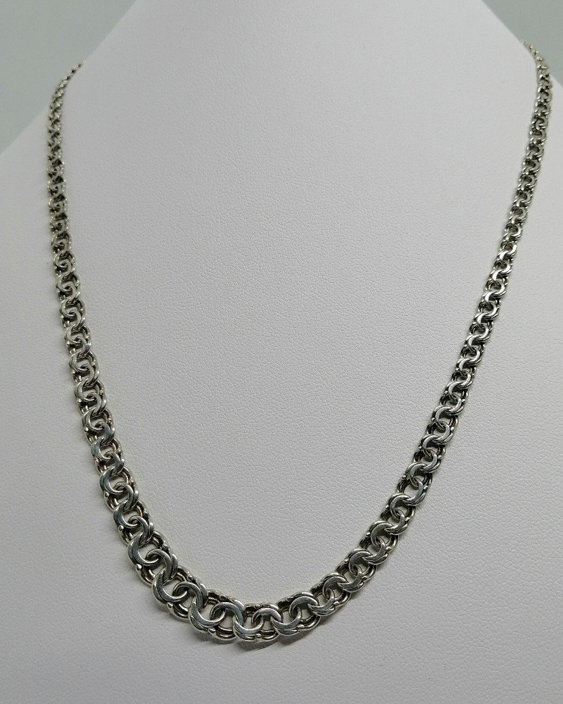 Collier Argent, Maille Double Et Plate En Chute, Vers 1920-30.