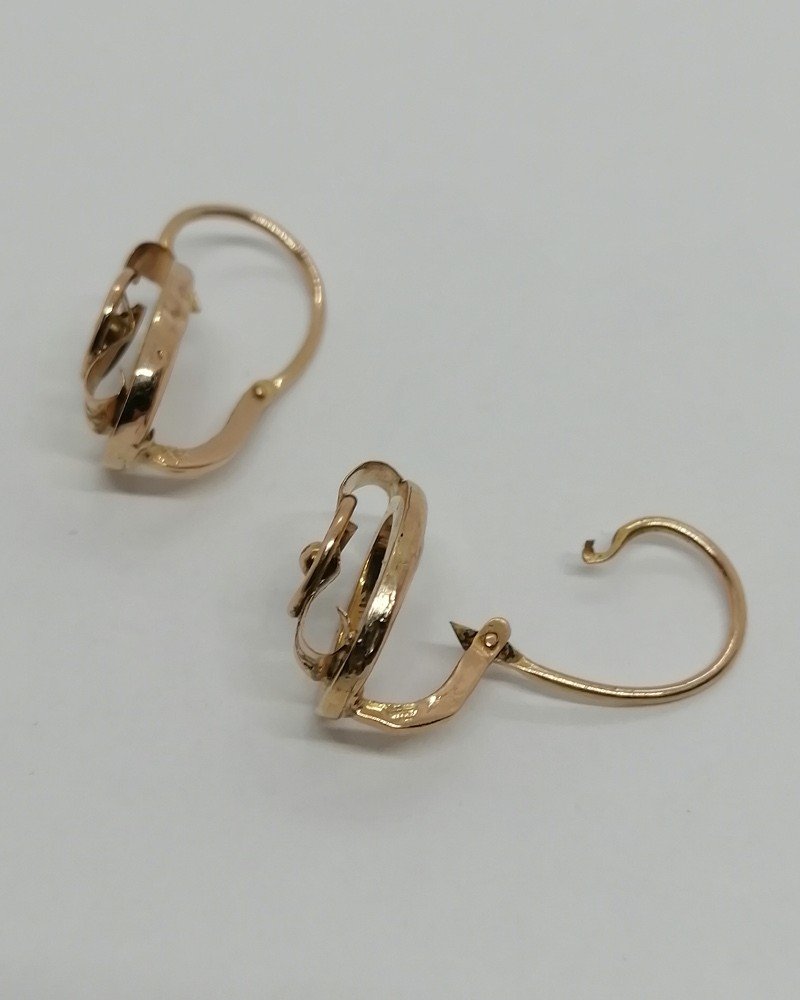 Rose Gold Earrings, Oval, Openwork, And Ribbon-style Volume, Circa 1880.-photo-3