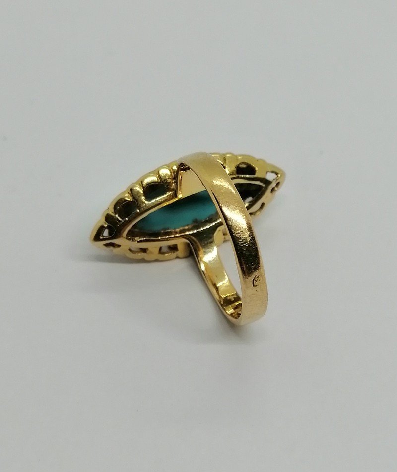 Bague En Or, Petite Navette, Turquoise Cabochon, 1920.-photo-3