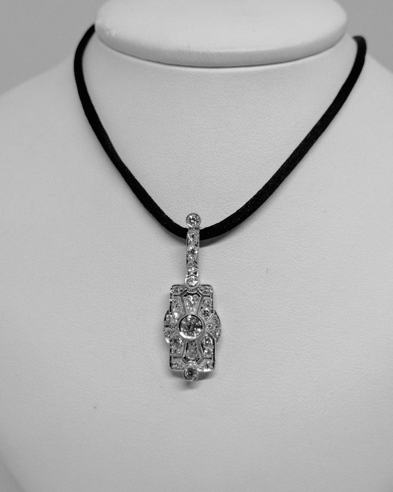 White Gold Pendant, With Diamond Paving, Circa 1930, Art Deco.