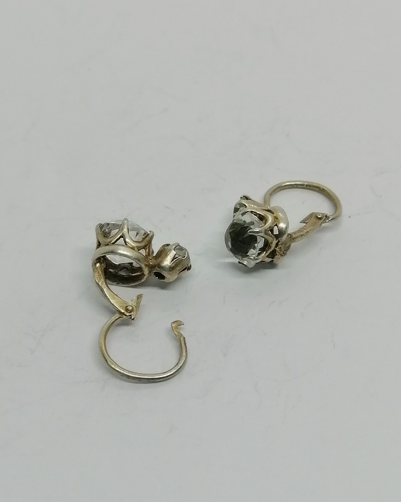 Pair Of Silver Earrings, Sleepers, With Antique Cut And Faceted Glass, Circa -photo-3