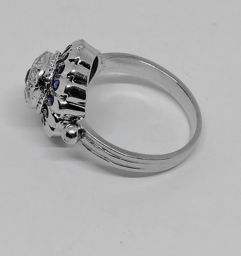 Bague Or Gris Diamants Et Saphirs-photo-3