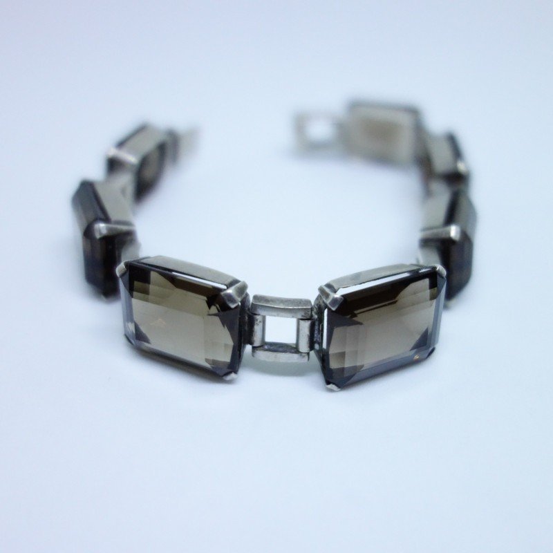 Silver Bracelet With Faceted Smoky Quartz.