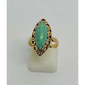 Bague En Or, Petite Navette, Turquoise Cabochon, 1920.