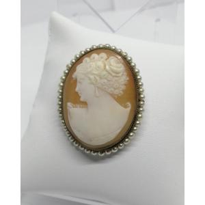 Brooch-pendant, Brass, Imitation Pearls, And Shell Cameo, 1940-50.