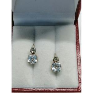 Pair Of Silver Earrings, Sleepers, With Antique Cut And Faceted Glass, Circa 