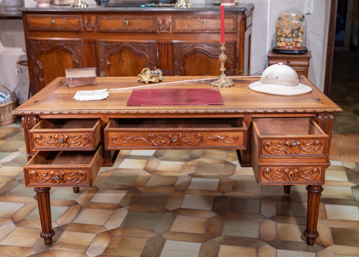 Important Flat Desk In Blond Walnut-photo-2