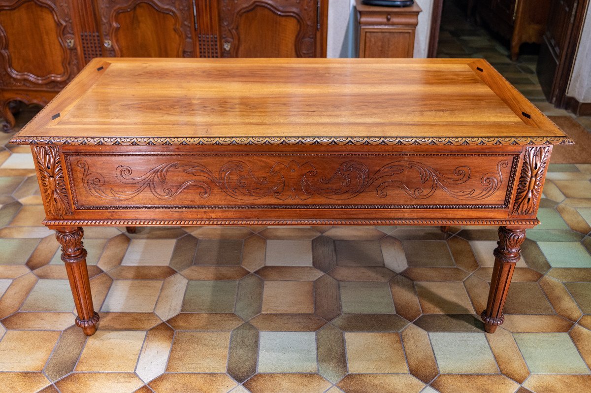 Important Flat Desk In Blond Walnut-photo-4