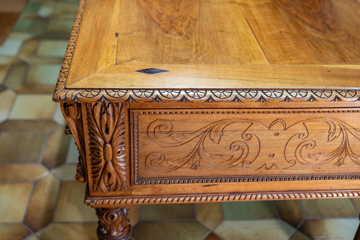 Important Flat Desk In Blond Walnut-photo-1