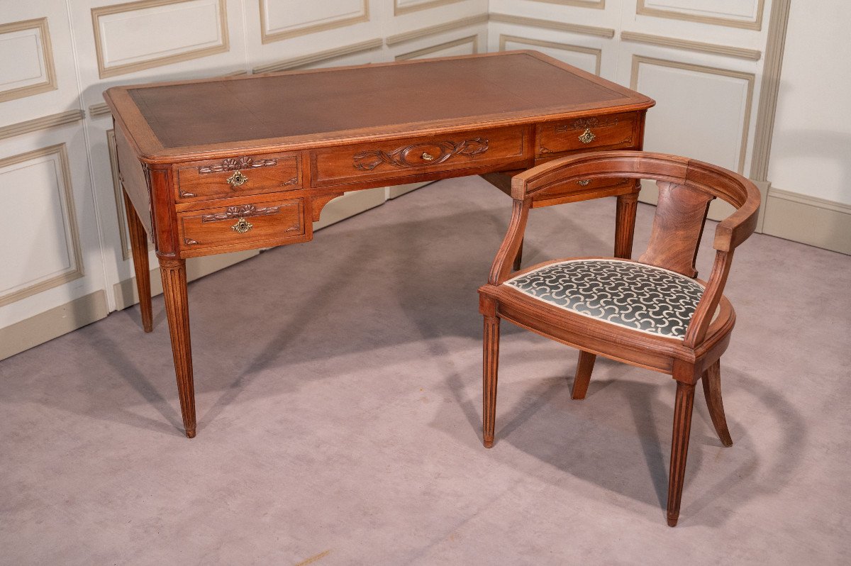 Bureau Plat De Style Louis XVI Et Son Fauteuil