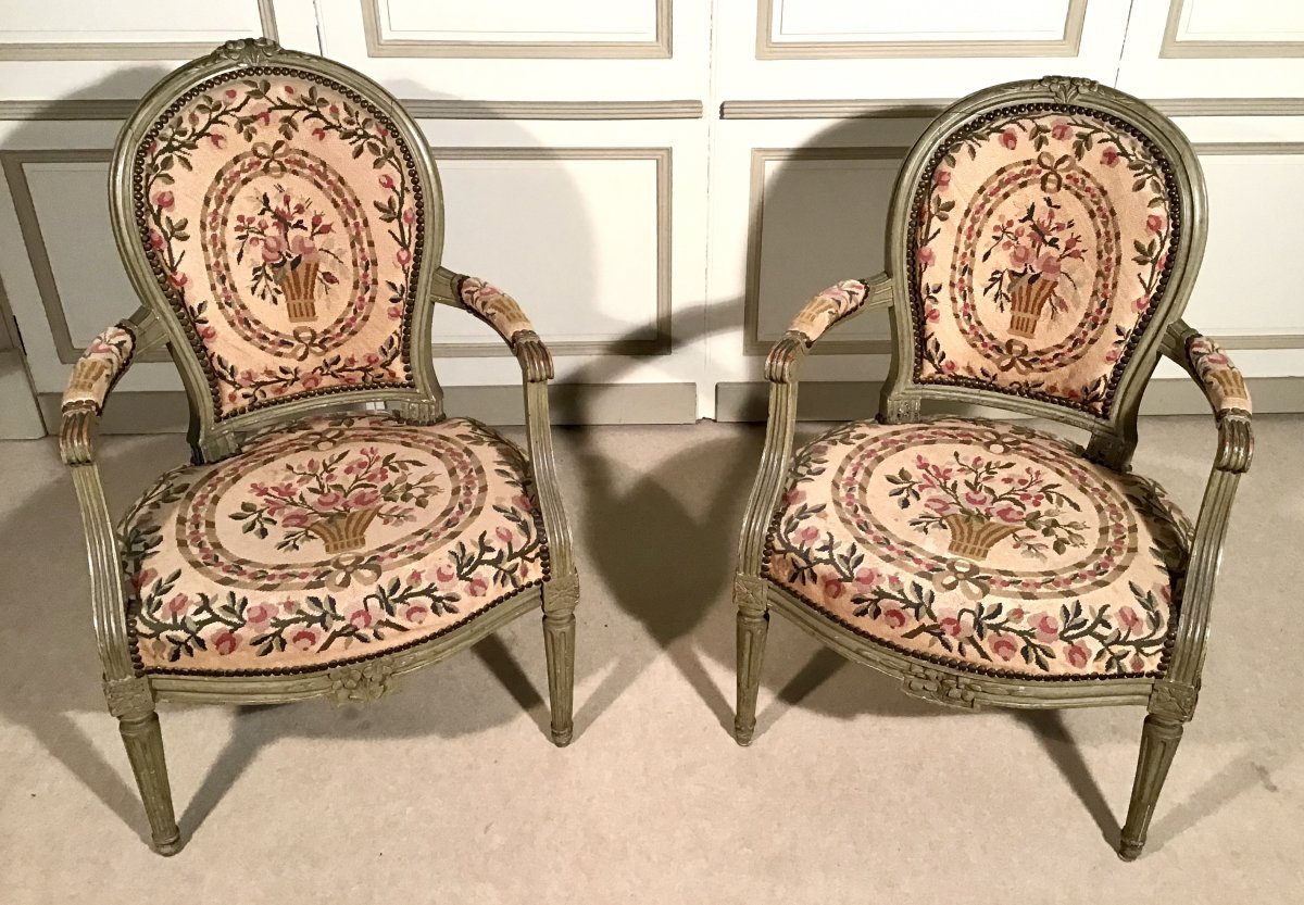 Paire De Fauteuils En Hêtre Epoque Louis XVI-photo-2