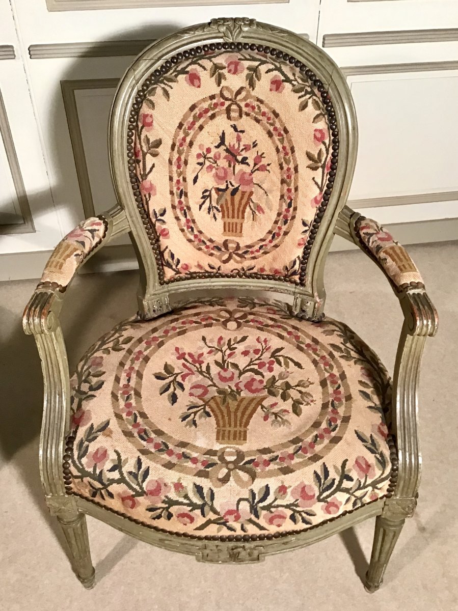 Paire De Fauteuils En Hêtre Epoque Louis XVI-photo-2