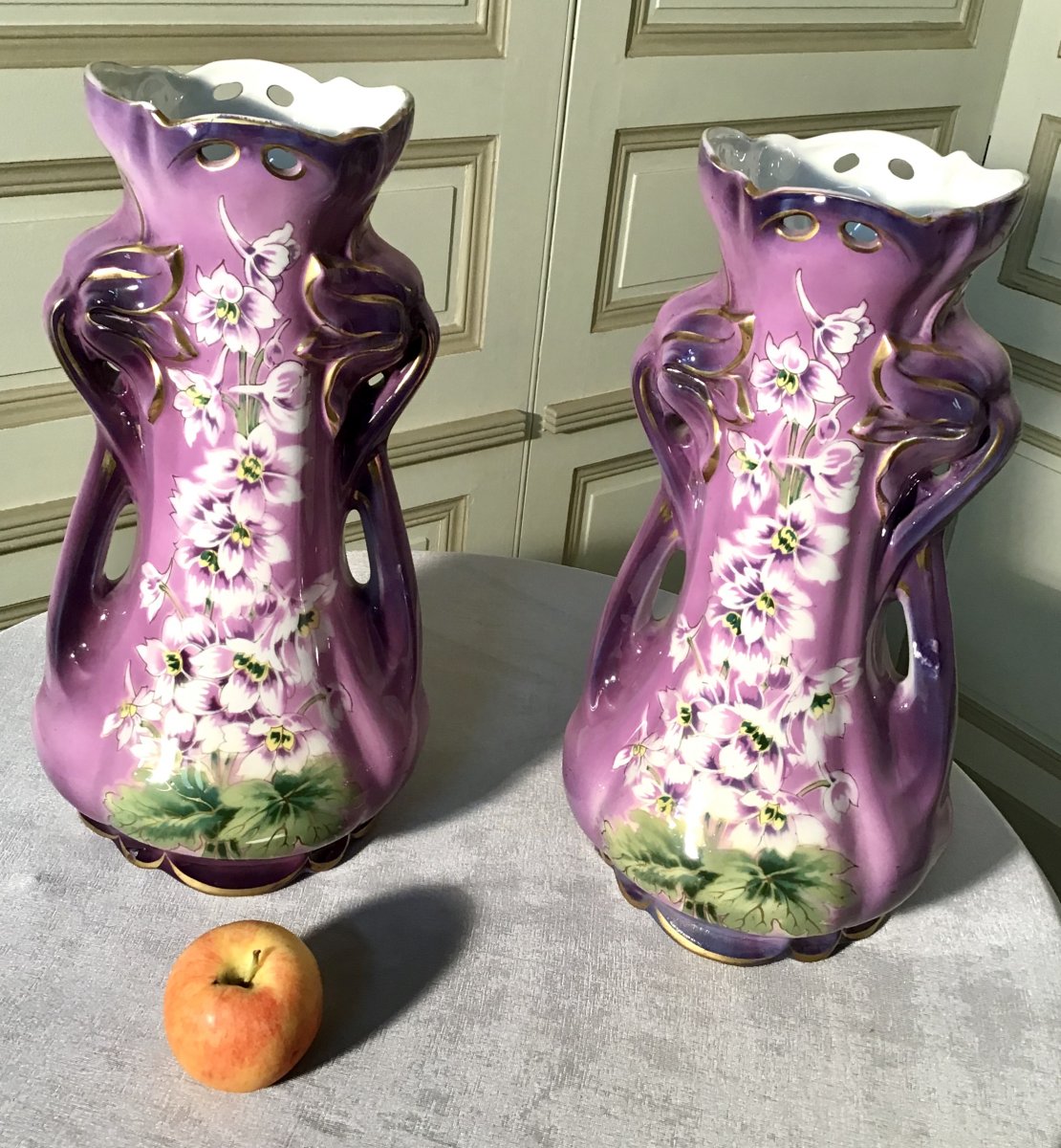 Pair Of Earthenware Vases, Saint Amand Hamage, Early 20th-photo-3