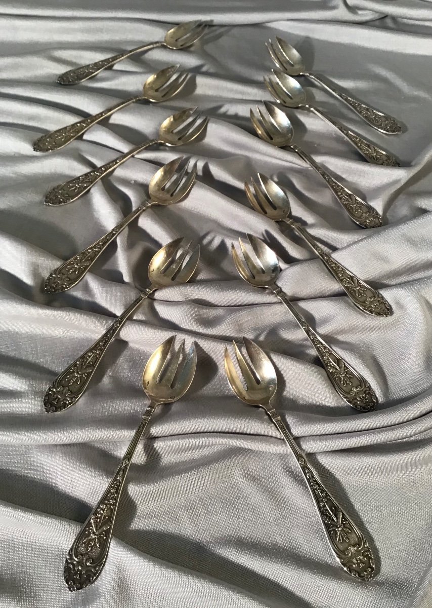 Suite Of 12 Silver Oyster Forks, Louis XVI Style