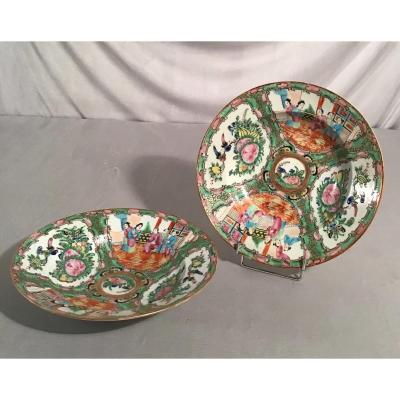 Paire D’assiettes Creuses En Porcelaine, Chine, 19ème 