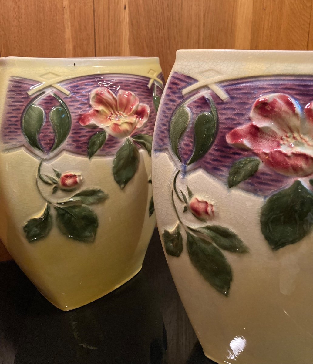 Pair Of Barbotine Ceramic Vase -photo-5