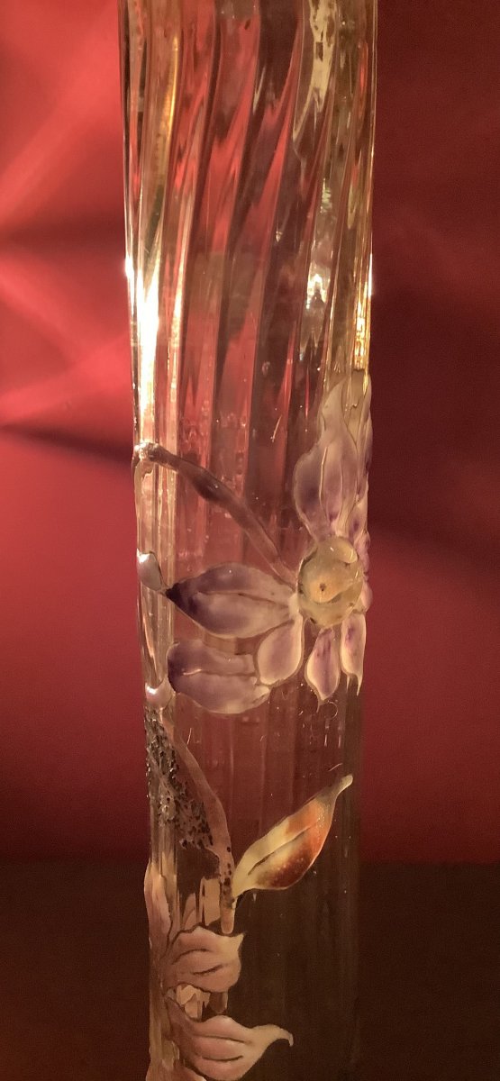 Rare Vase Emile Gallé . Cristal , Email -photo-2