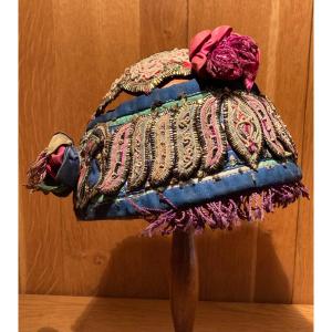 Ancient Chinese Miao Embroidered Silk Children's Hat