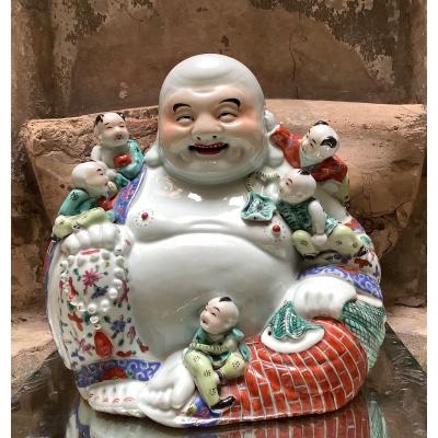 Bouddha Rieur  «  Putaï »  Zhu Mao Ji Zao Porcelaine Chine  début XXéme