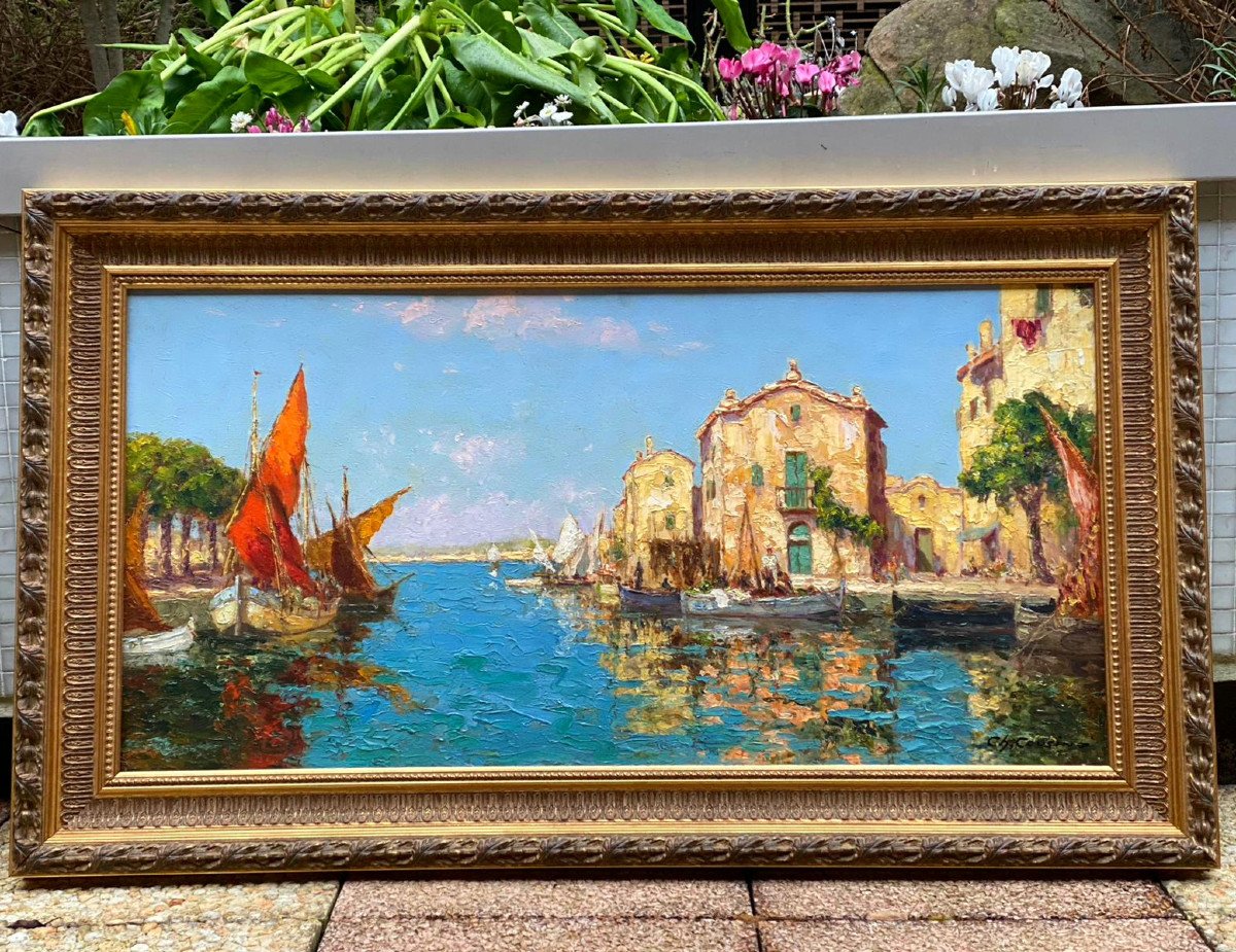 Painting: "les Martigues"(south Of France) By Charles Cousin-photo-3
