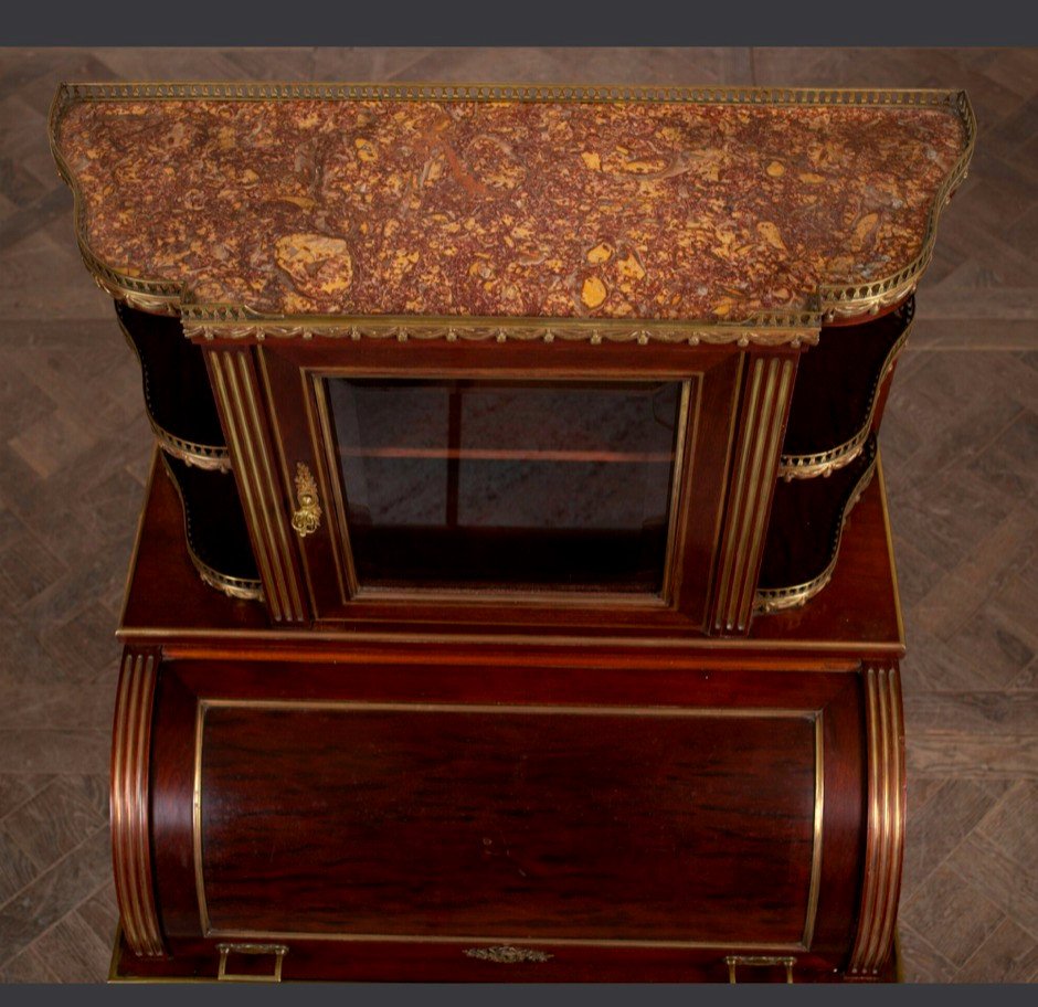 Louis XVI Cylinder Desk, Bonheur Du Jour In Mahogany-photo-3