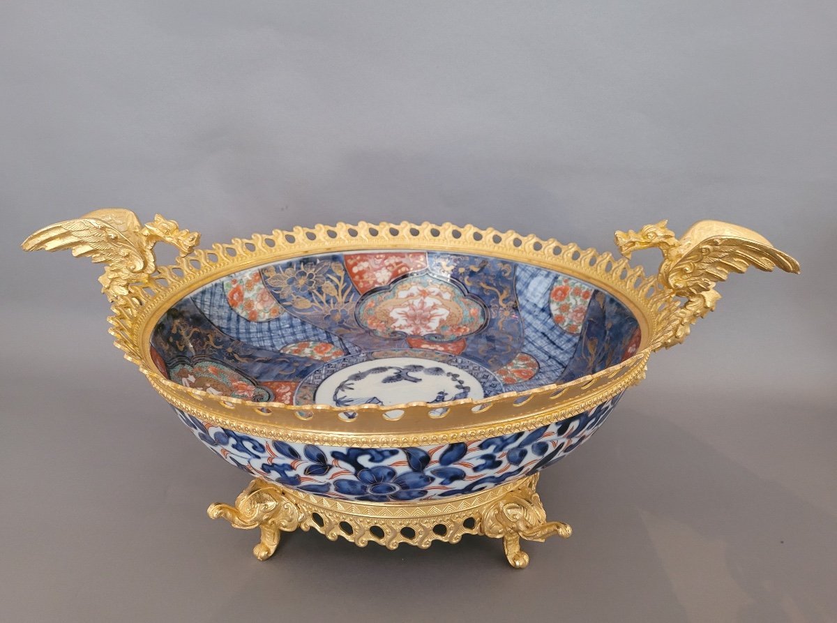 Japanese Imari Porcelain Cup Mounted Gilt Bronze-photo-4