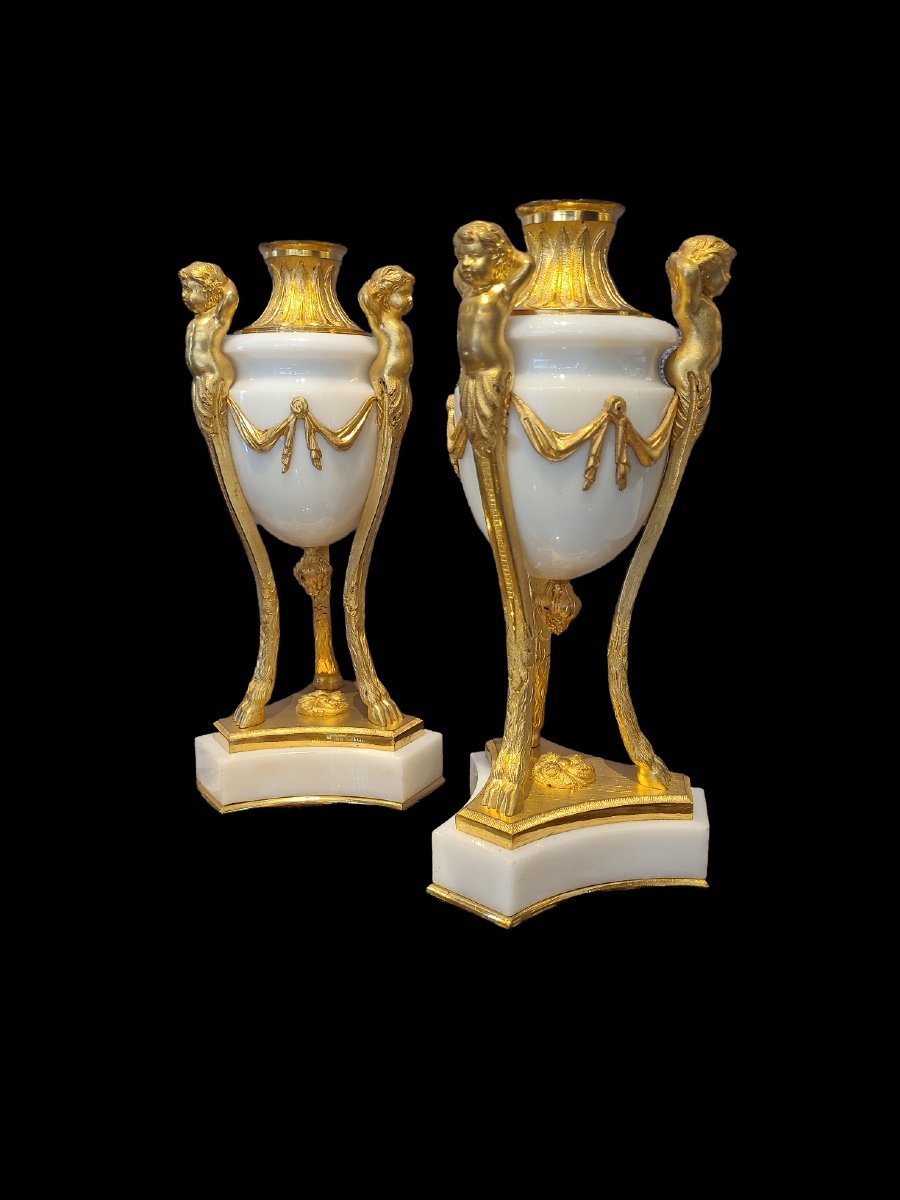 Cassolettes - Candlesticks With Putti Louis XVI-photo-2