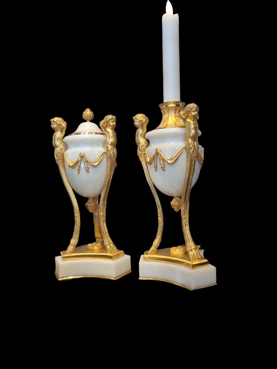 Cassolettes - Candlesticks With Putti Louis XVI