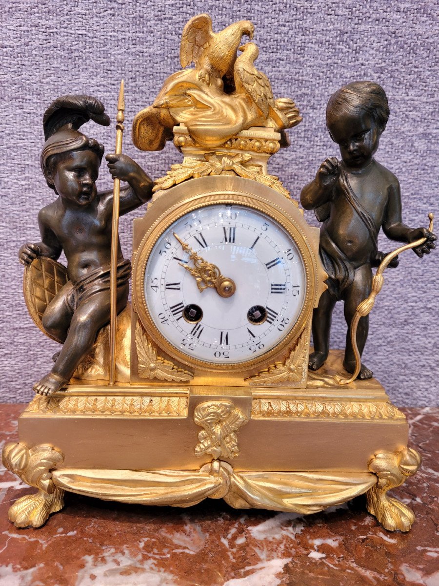 Clock: War And Peace, Gilt And Patinated Bronze-photo-4