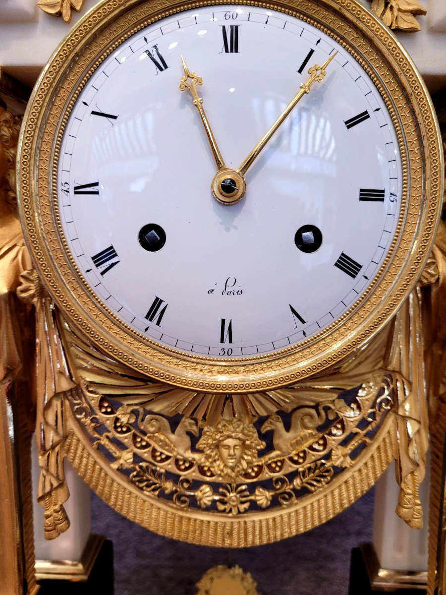 Empire Portico Clock, Gilt Bronze, Carrara Marble And Black Marble-photo-2