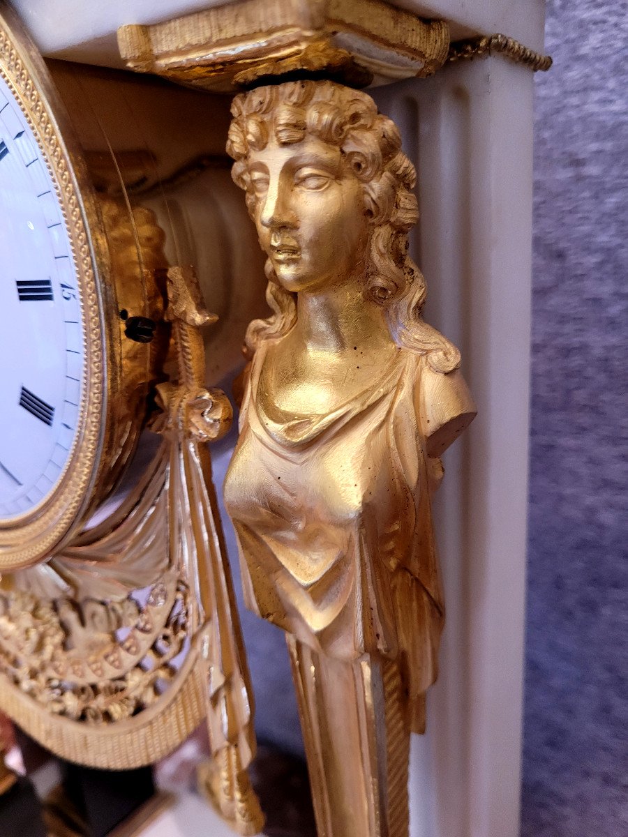 Empire Portico Clock, Gilt Bronze, Carrara Marble And Black Marble-photo-4