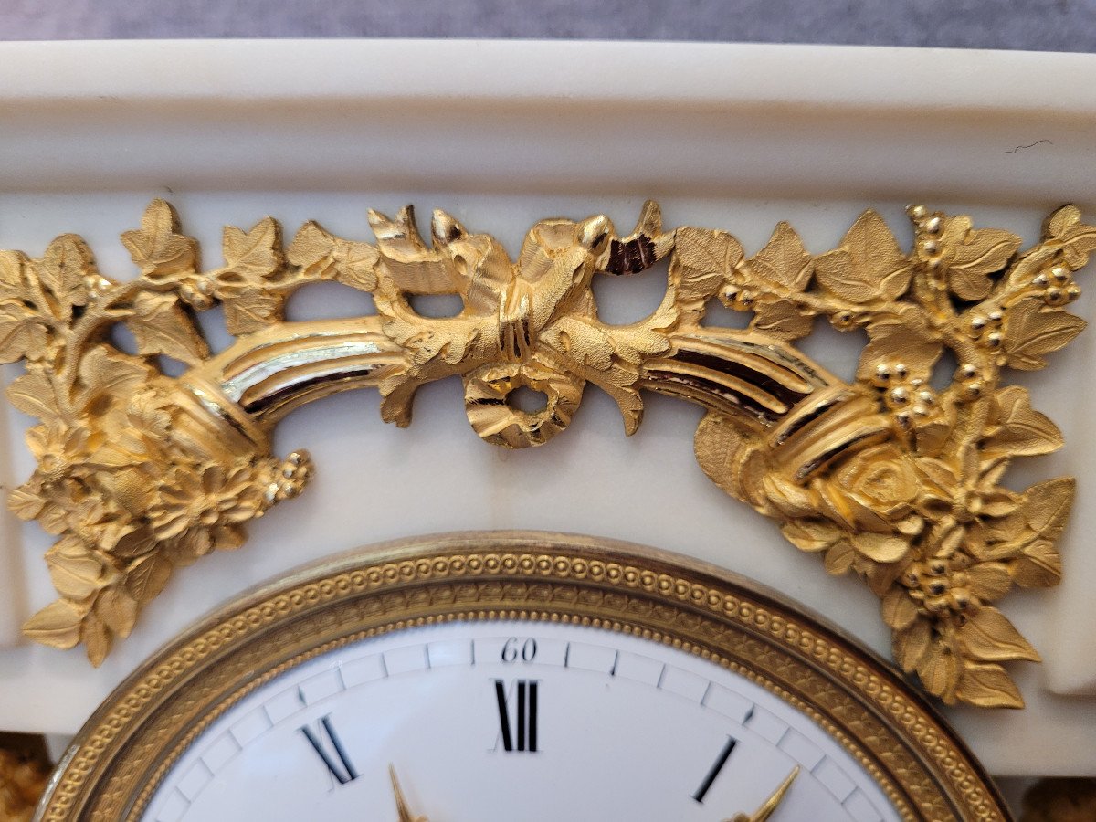 Empire Portico Clock, Gilt Bronze, Carrara Marble And Black Marble-photo-2