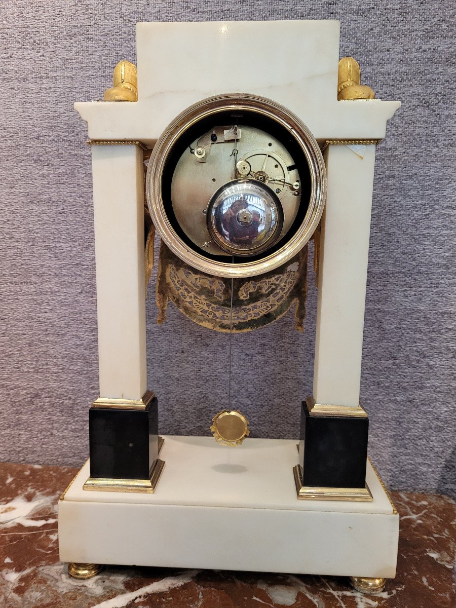 Empire Portico Clock, Gilt Bronze, Carrara Marble And Black Marble-photo-3