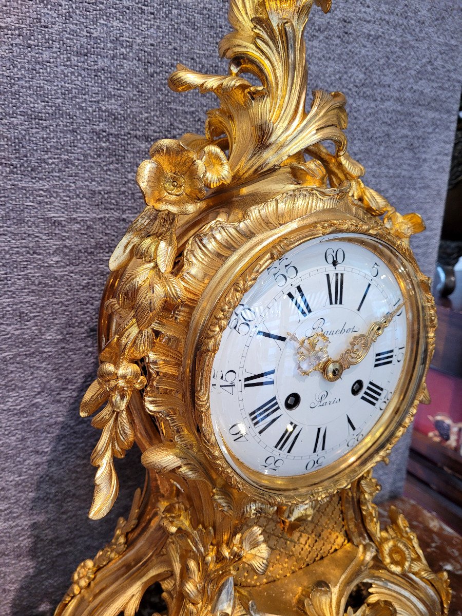 Important Rocaille Clock In Gilded Bronze-photo-2