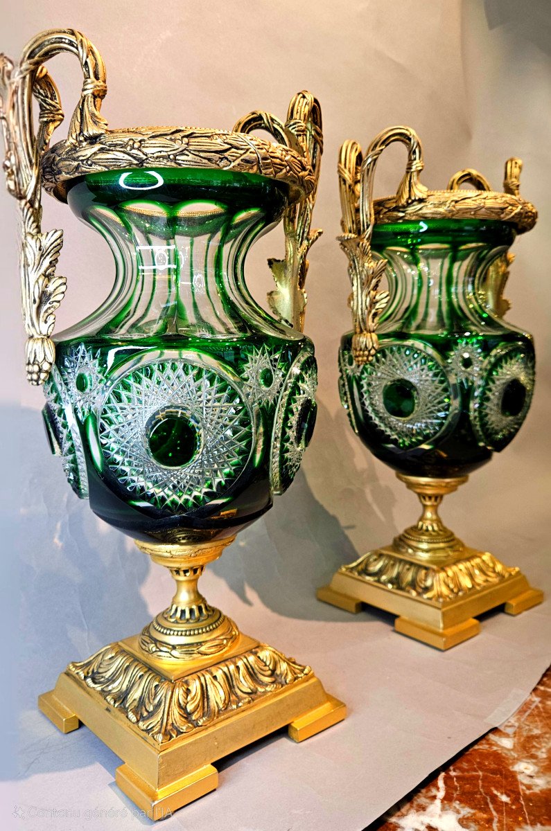 Pair Of Large Cut Crystal And Bronze Vases-photo-2