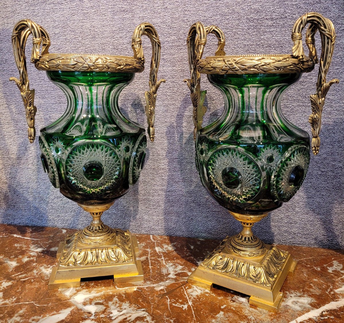 Pair Of Large Cut Crystal And Bronze Vases-photo-5