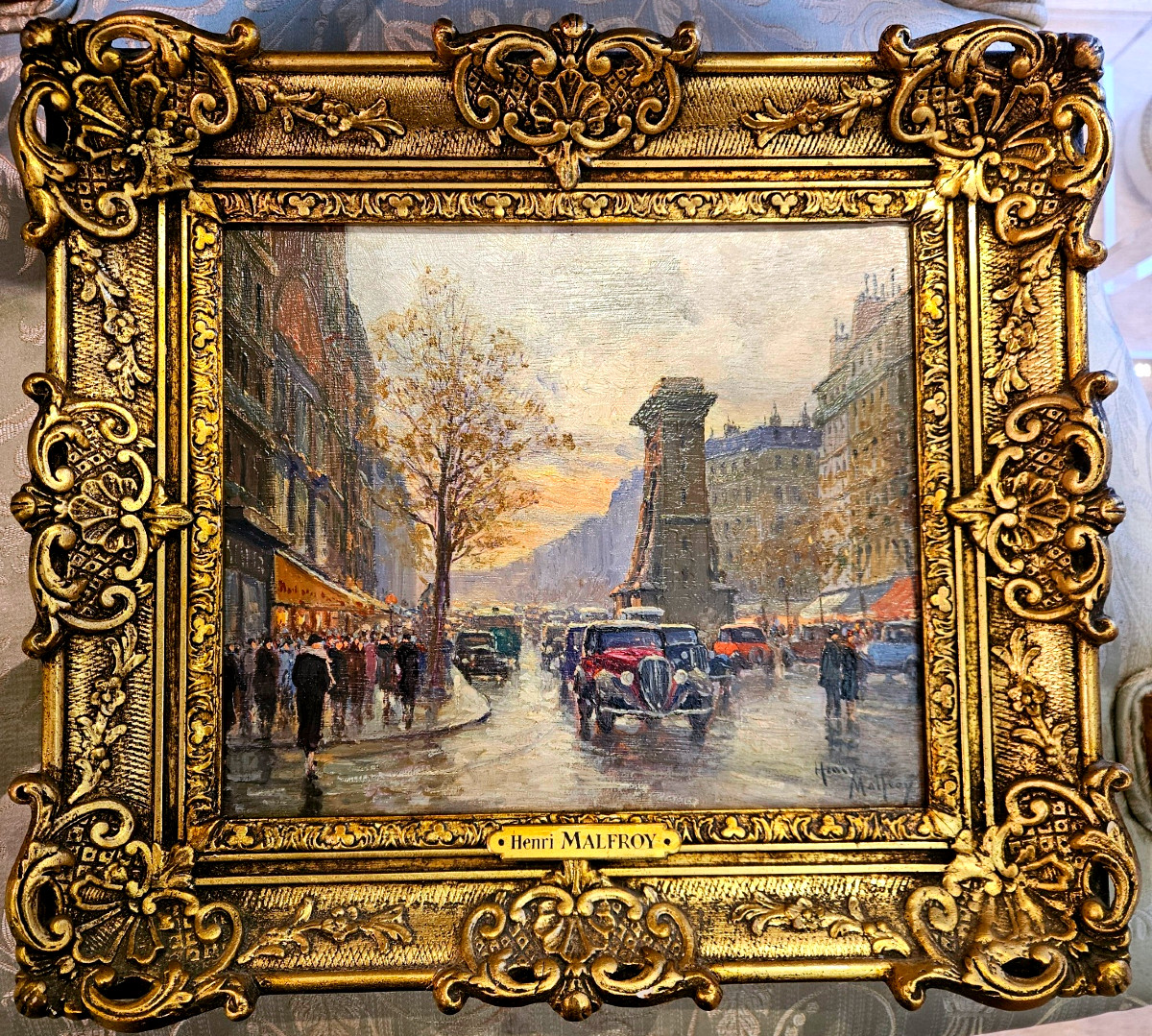 Paire De Tableaux Huile Sur Bois,vues De Paris,  Henry Malfroy;  l'Etoile Et La Porte St Denis.-photo-2