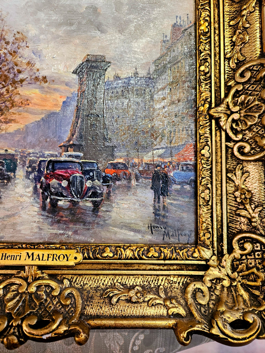 Paire De Tableaux Huile Sur Bois,vues De Paris,  Henry Malfroy;  l'Etoile Et La Porte St Denis.-photo-4