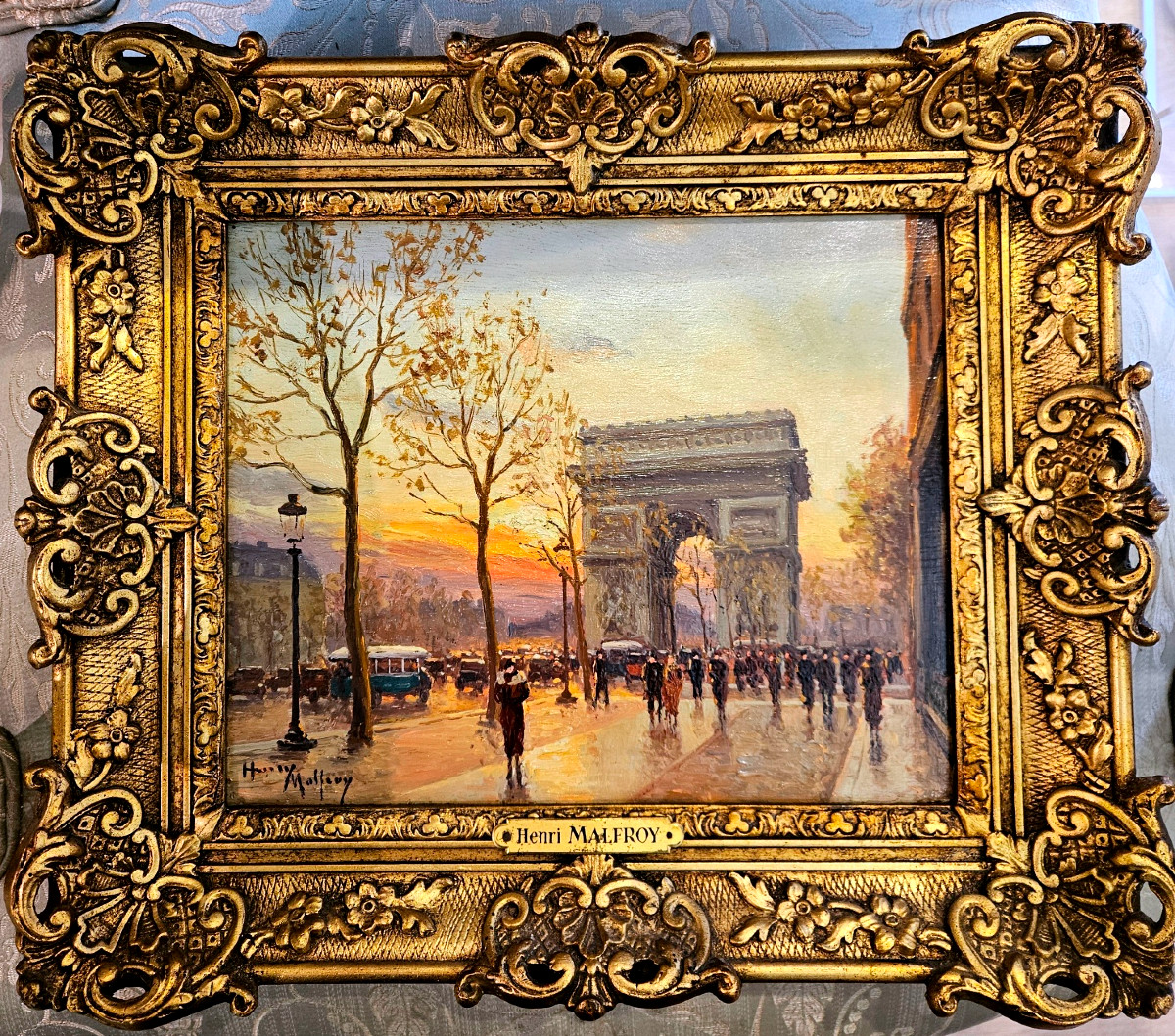 Paire De Tableaux Huile Sur Bois,vues De Paris,  Henry Malfroy;  l'Etoile Et La Porte St Denis.-photo-1