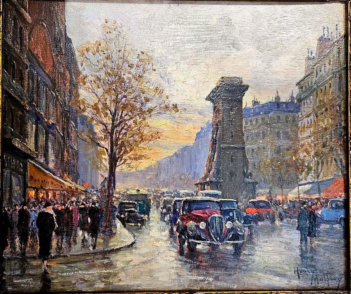 Paire De Tableaux Huile Sur Bois,vues De Paris,  Henry Malfroy;  l'Etoile Et La Porte St Denis.-photo-2