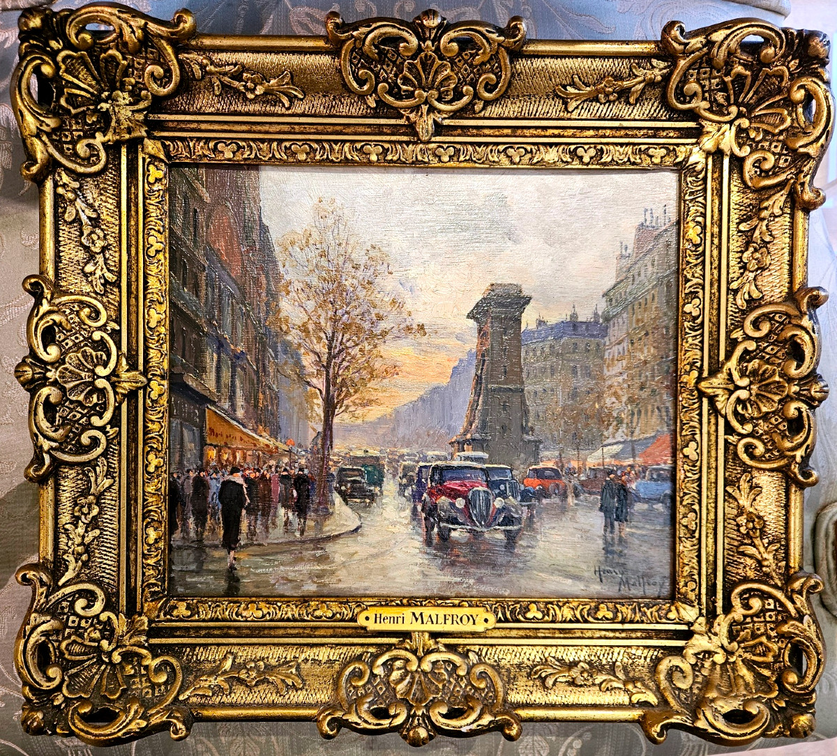 Paire De Tableaux Huile Sur Bois,vues De Paris,  Henry Malfroy;  l'Etoile Et La Porte St Denis.-photo-5