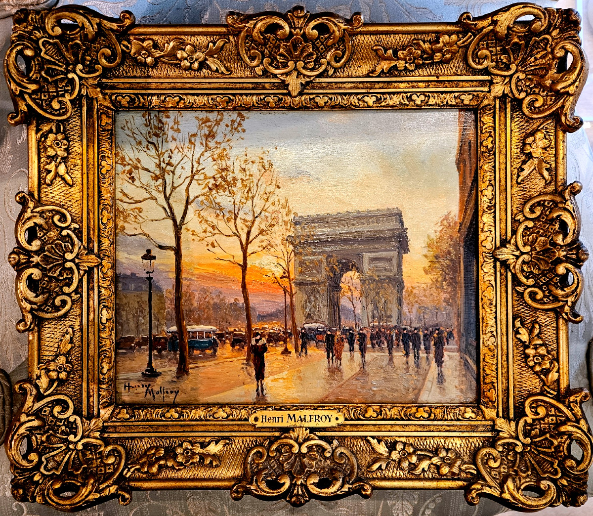 Paire De Tableaux Huile Sur Bois,vues De Paris,  Henry Malfroy;  l'Etoile Et La Porte St Denis.