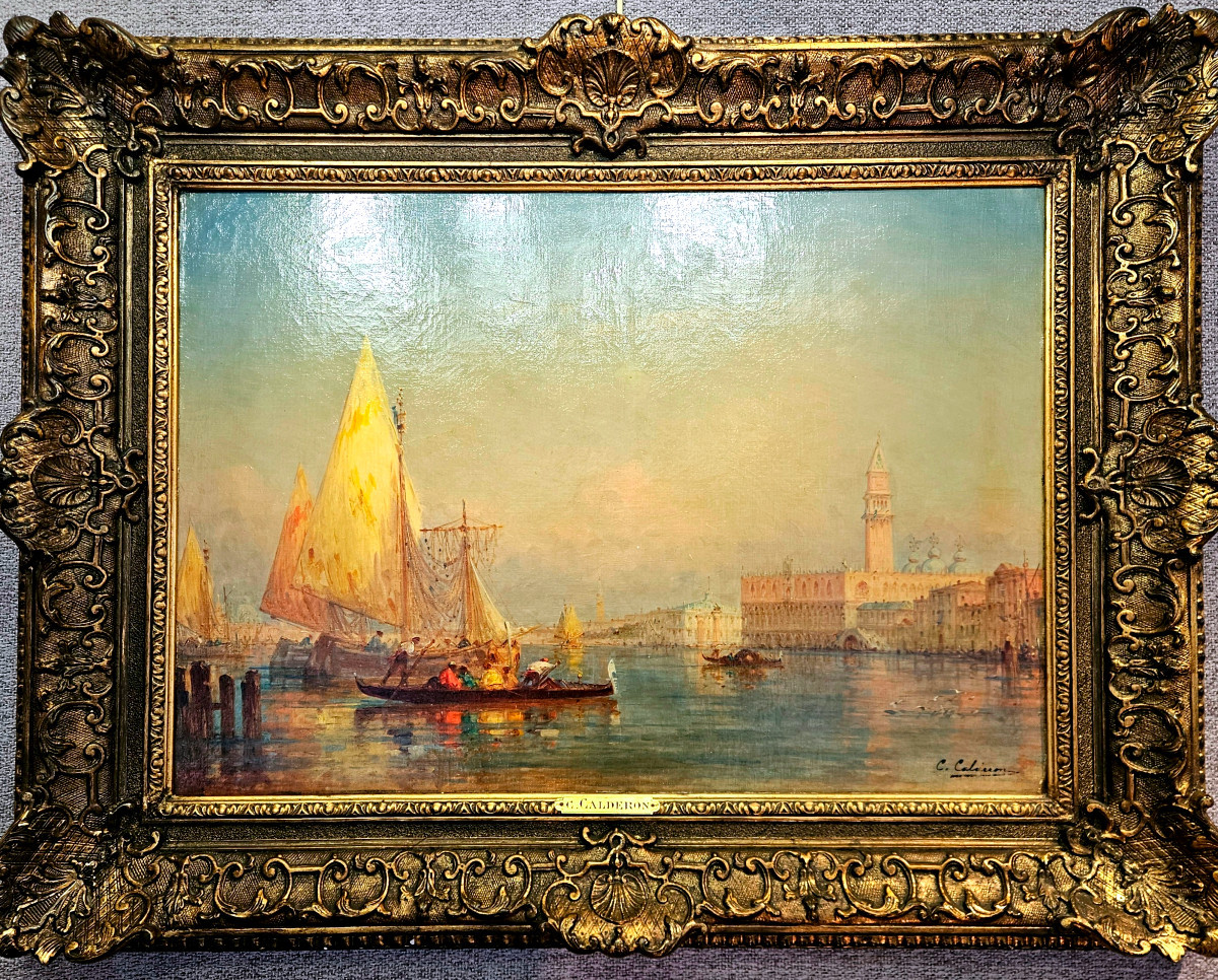 Venice Painting Signed C.calderon, Oil On Canvas