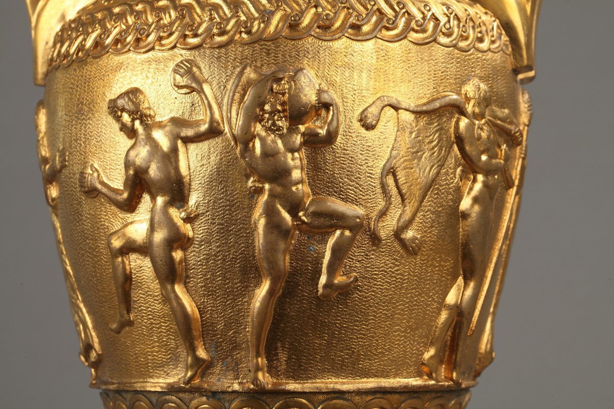 Large Antique Vase In Gilt Bronze Attributed To F. Barbedienne-photo-2