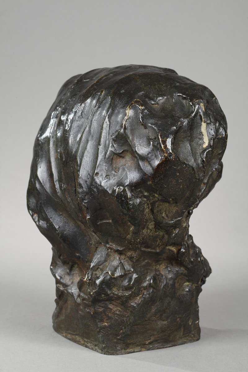 Smiling Head Of Girl. Bronze Attr. Constantin Meunier-photo-4